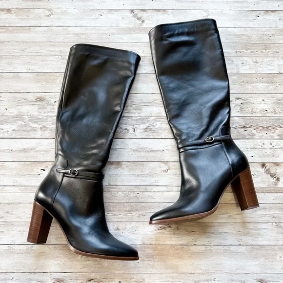Sezane High Angele Boots Smooth Black Leather Size 41 US 10 - Picture 2 of 8